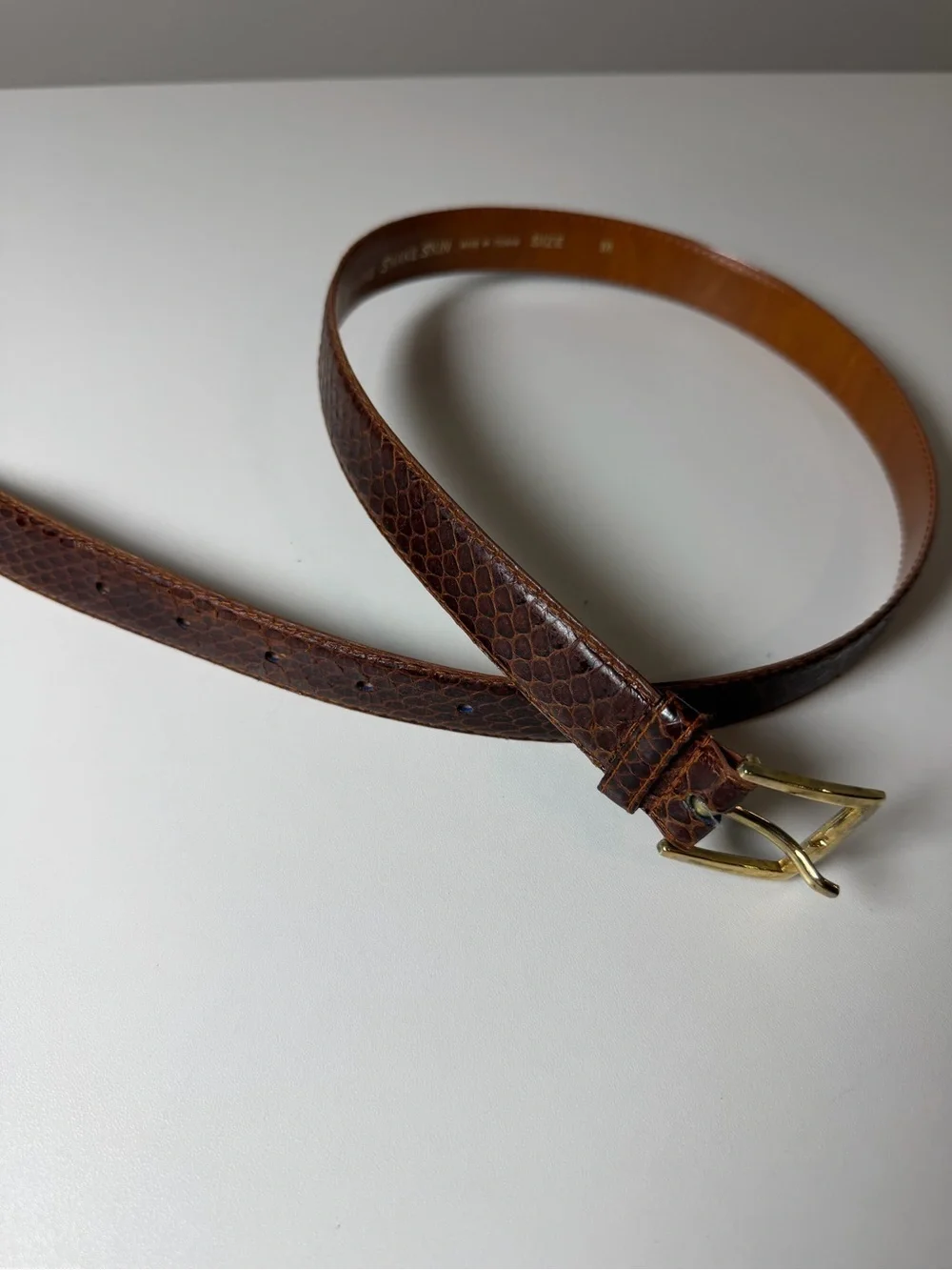 Women’s Genuine Snake Skin Size Medium Brown Leather Belt with Gold Buckle
